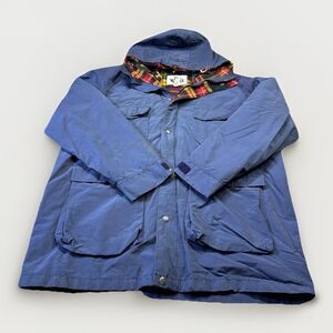 Vingtage Woolrich Jacket Blue Hooded Plaid Wool Lined Mountain Parka Mens Size L